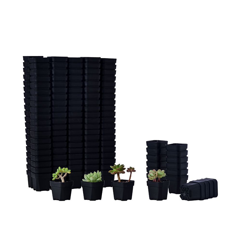 BangQiao 200 Pack 1.95 Inch Tiny Black Plastic Square Nursery and Seedling Pot, Mini Transplant Seed Starter Planter with Drain Hole for Germination,  