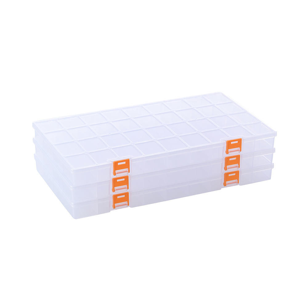 BangQiao 3 Pack 36 Grids Clear Plastic Storage Box with Dividers, Transparent Organizer Container Case for Small Parts, Bead, Button, Jewelry, Diamond 
