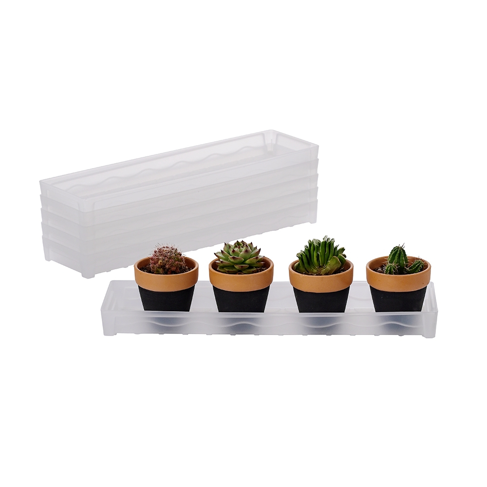 BangQiao 6 Pack 16.20 Inch Clear Plastic Decorative Rectangular Planter Pot Saucer Drip Tray with Removable Drain Plug for Windowsill, Shelf, Tabletop 